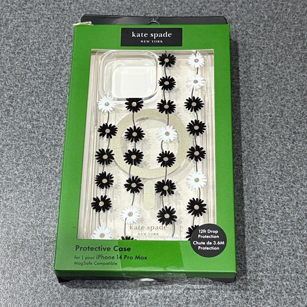 ♠️Kate Spade♠️ iPhone 14‎ Pro Max black & white daisy chain clear phone case D9